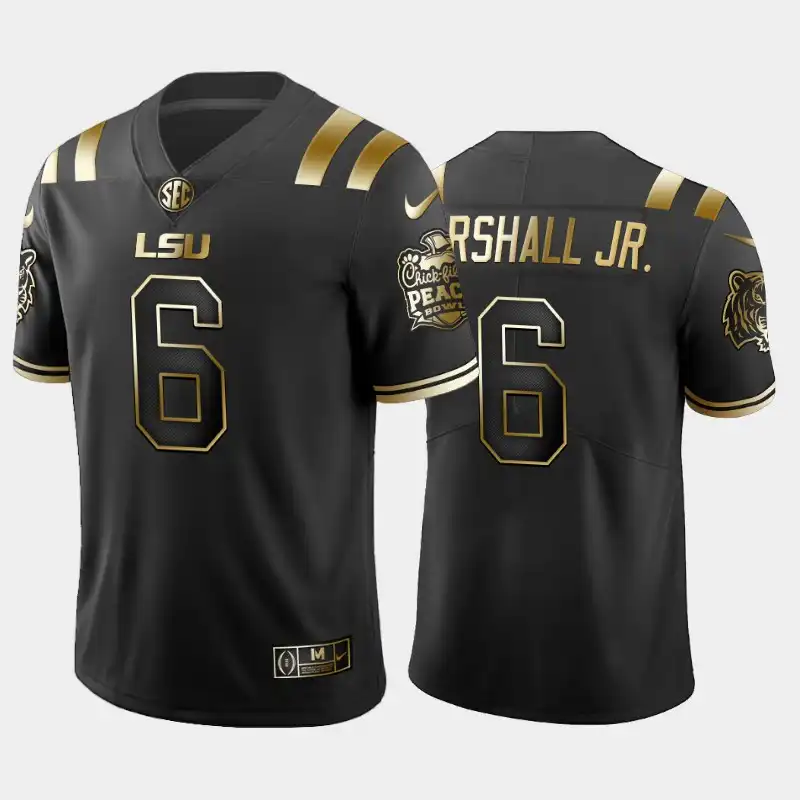 Men's LSU Tigers Terrace Marshall Jr. #6 2019-20 Black Peach Bowl Champions Golden Edition NCAA Football Jersey